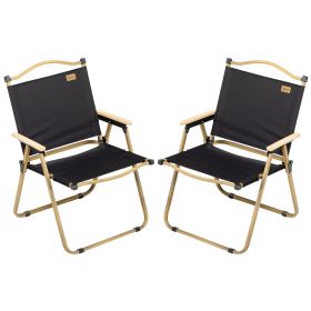 Outsunny Folding Camping Chairs Set of 2 Lightweight Portable Armchairs for Outdoor Festivals Fishing Beach Black
